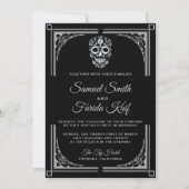 クラシーブラックシルバーシュガースカル結婚式招待状 招待状 (正面)
