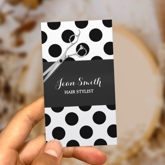 クラシーブラック&ホワイト水玉模様美容師 名刺