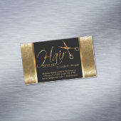 クラシーブラック&金ゴールドダマスク美容師 マグネット名刺 (インサイチュ)