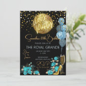 クラシーブルーと金ゴールドファンシー誕生日招待状 招待状 (スタンド正面)