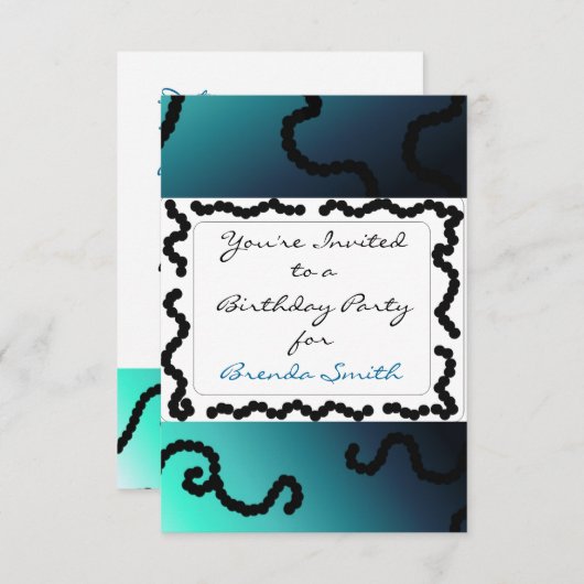 クラシーブルーアンドブラックビーズビーズ誕生日招待状 招待状 (正面/裏面)