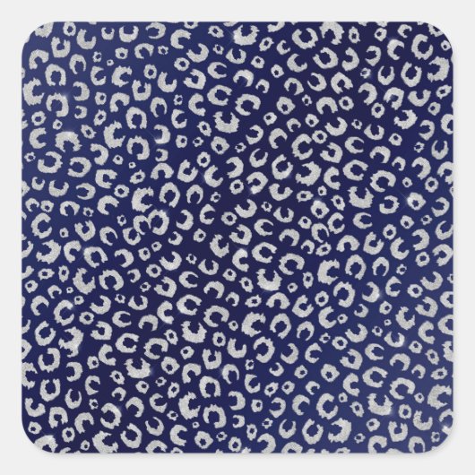 クラシーブルーシルバーグリッターレオパードアニマルプリント スクエアシール (正面)