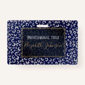 クラシーブルーシルバーグリッターレオパードアニマルプリント バッジ (正面)