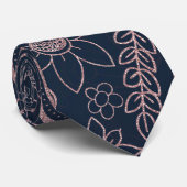 クラシーブルーバラ金ゴールドグリッターペイズリーフローラ ネクタイ (ロール)