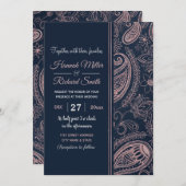 クラシーブルーバラ金ゴールドグリッターペイズリーフローラ 招待状 (正面/裏面)