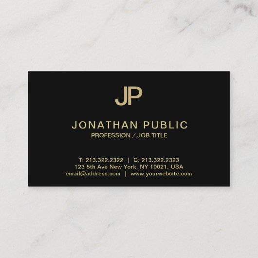 クラシープレーンモダンブラック金ゴールドモノグラムラグジュアリー 名刺 (裏面)