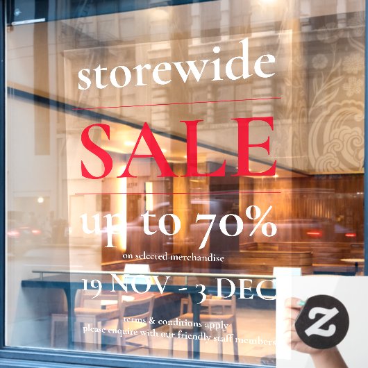 クラシープロフェッショナルレッドホワイトセールウィンドウデカール ウィンドウサイン (カフェ窓)