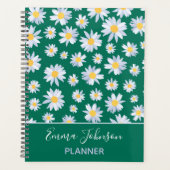 クラシーホワイトデイジーフラワーズボタニックグリーンデザイン プランナー手帳 (正面)