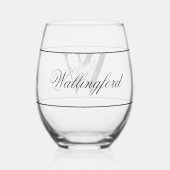 クラシーホワイトフローラ装飾イニシャルW ステムなしワイングラス (裏面)