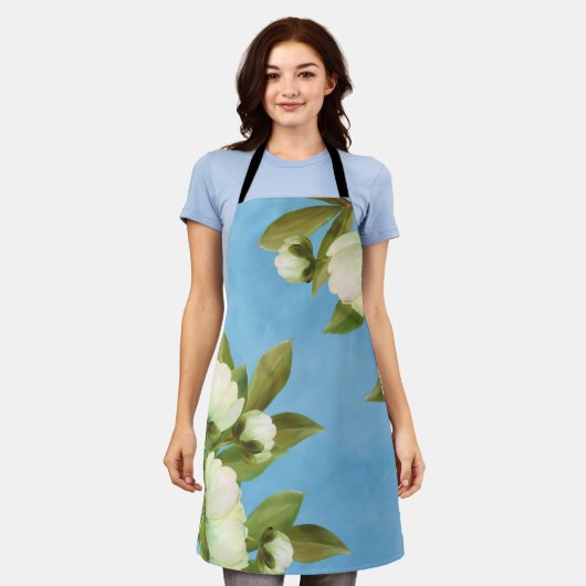 クラシーホワイトペニーフローラブーケ エプロン (着用した状態)