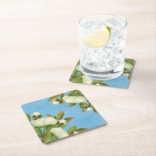 クラシーホワイトペニーフローラブーケ スクエアペーパーコースター (インサイチュ)