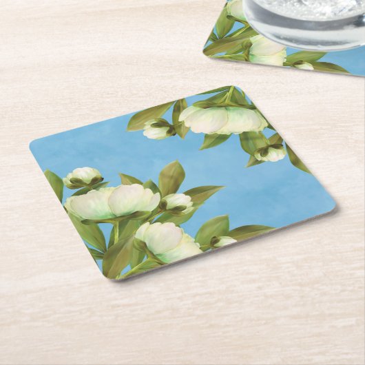 クラシーホワイトペニーフローラブーケ スクエアペーパーコースター (アングル)