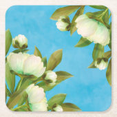 クラシーホワイトペニーフローラブーケ スクエアペーパーコースター (正面)