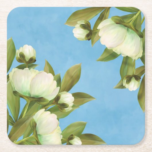 クラシーホワイトペニーフローラブーケ スクエアペーパーコースター (正面)