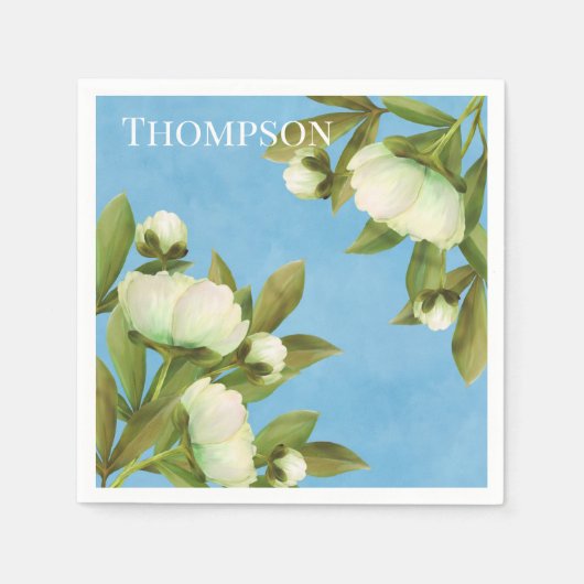 クラシーホワイトペニーフローラブーケ スタンダードカクテルナプキン (正面)