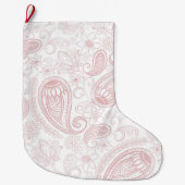 クラシーホワイトローズ金ゴールドグリッターペイズリーフローラ ラージクリスマスストッキング (正面)