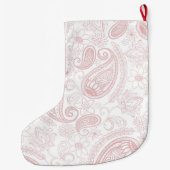 クラシーホワイトローズ金ゴールドグリッターペイズリーフローラ ラージクリスマスストッキング (裏面)
