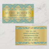 クラシーモダンフローララグジュアリースパークルシアン金ゴールド 名刺 (正面/裏面)