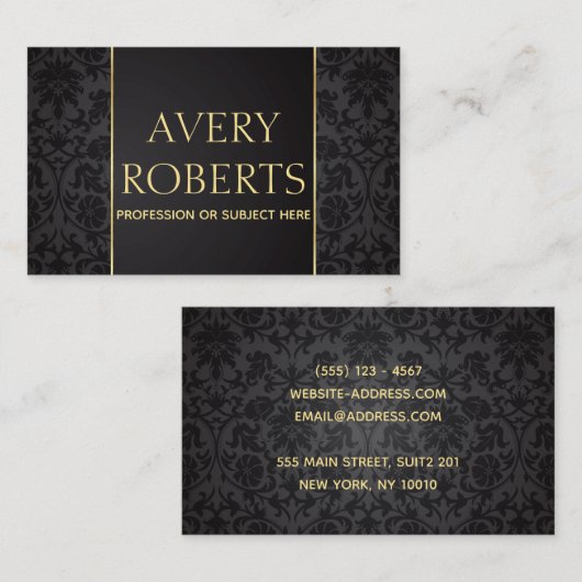 クラシーモダンフローララグジュアリースパークルブラック金ゴールド 名刺 (正面/裏面)