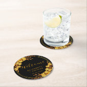 クラシーラグジュアリーブラック&金ゴールドフローラ結婚ズウェルカム ラウンドペーパーコースター (インサイチュ)