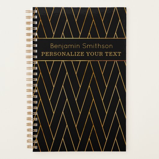 クラシーラグジュアリー抽象芸術ブラック金ゴールドプロフェッショナル プランナー手帳 (正面)