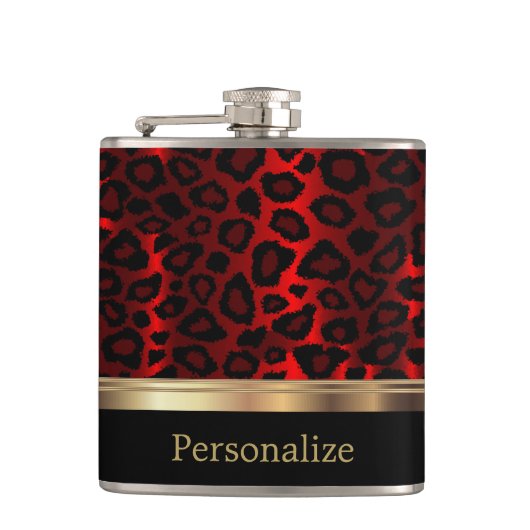 クラシーレッドレオパードアニマルプリント フラスク (正面)