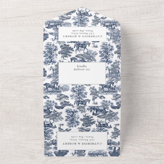 クラシーヴィンテージシックエレガントブルーホーストワール オールインワン招待状 (外側)