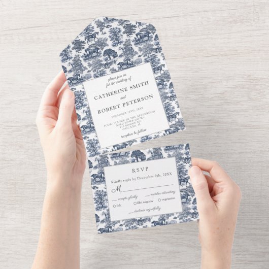 クラシーヴィンテージシックエレガントブルーホーストワール オールインワン招待状 (貼ってはがせる)