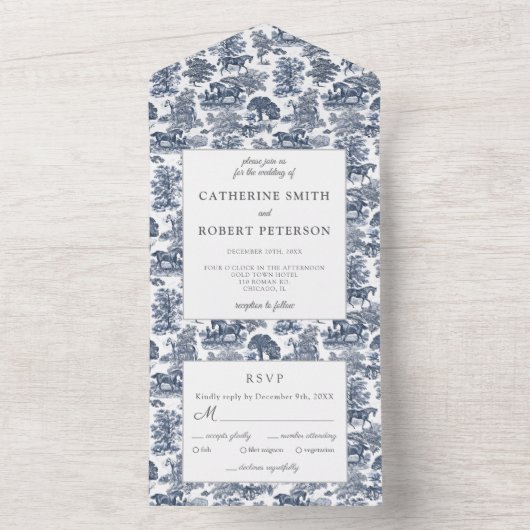 クラシーヴィンテージシックエレガントブルーホーストワール オールインワン招待状 (内側)