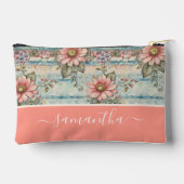 クラシーヴィンテージフローラルパターンピーチ名前をカスタムする アクセサリーポーチ (裏面)