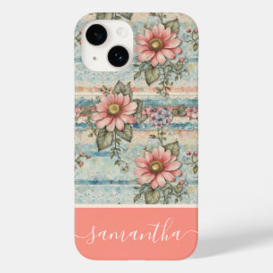 クラシーヴィンテージフローラルパターンピーチ名前をカスタムする Case-Mate iPhone 14ケース