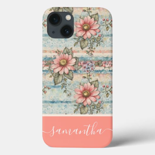 クラシーヴィンテージフローラルパターンピーチ名前をカスタムする Case-Mate iPhoneケース (裏面)