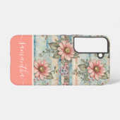 クラシーヴィンテージフローラルパターンピーチ名前をカスタムする SAMSUNG GALAXYケース (裏面横)