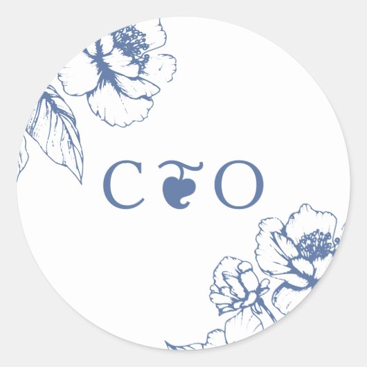 クラシーヴィンテージブルーフローラガーデンイニシャル結婚ズ ラウンドシール (正面)