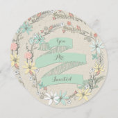 クラシー結婚のフローラリースとバナー 招待状 (正面/裏面)