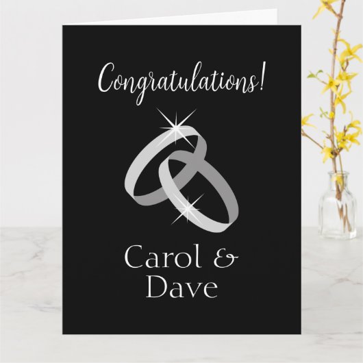 クラシー結婚のリングの黒と白のグリーティングカード カード (黄色い花)