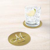 クラシー結婚ズモノグラムグリッター金ゴールド ラウンドペーパーコースター (インサイチュ)