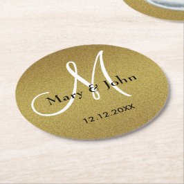 クラシー結婚ズモノグラムグリッター金ゴールド ラウンドペーパーコースター