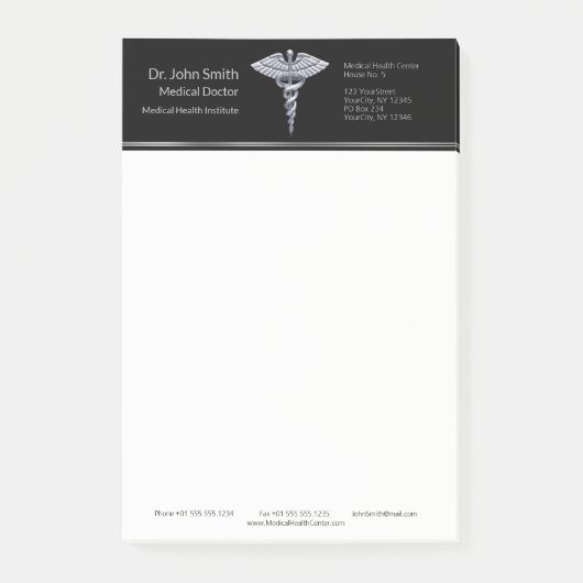 クラシー・シルバー・カドゥセウス・メディカル・オン・ブラック ポストイット (正面)