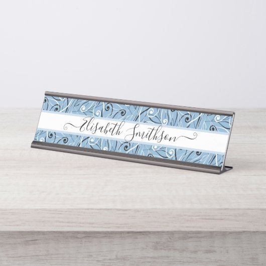 クラシー&パステルエレガントブループロフェッショナルフローラ デスクネームプレート (正面)