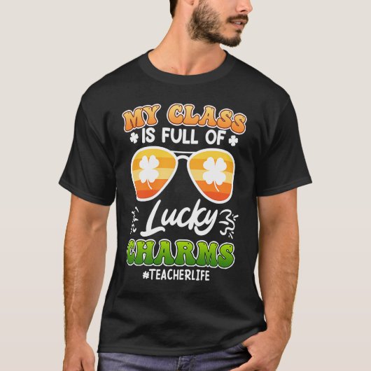 クラスいっぱいのラッキーチャーム先生ことわざ Tシャツ (正面)