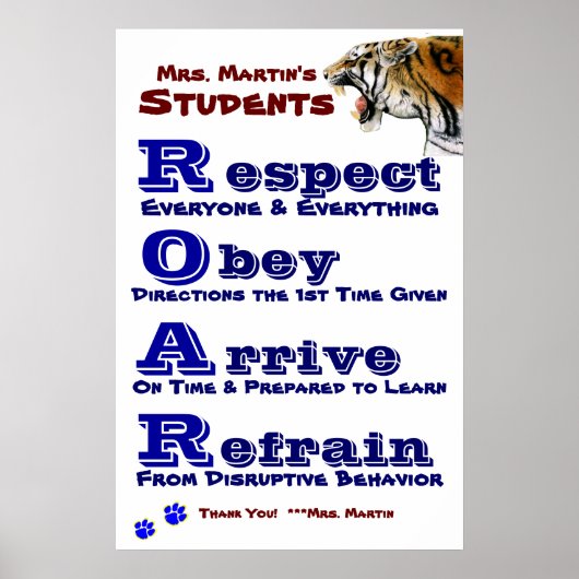 クラスのガイドライン/ルール ポスター (正面)