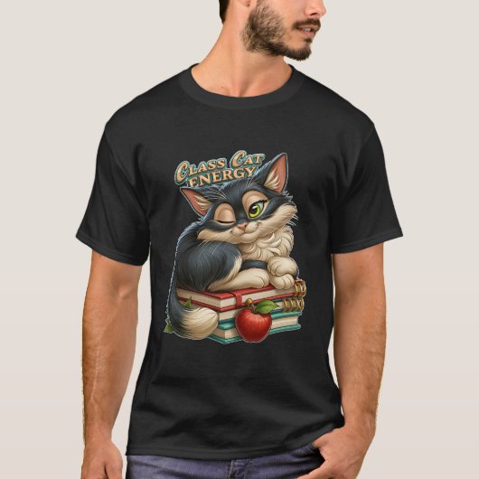 クラスのネコエネルギーが可愛いウィンクする子猫と本 Tシャツ (正面)