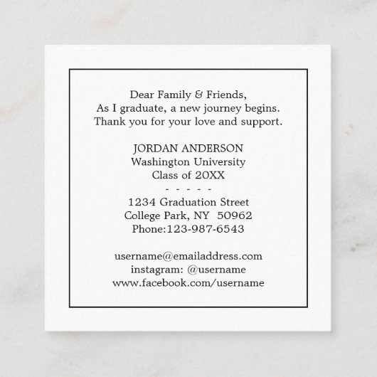 クラスの卒業の挿入物の発表のエンクロージャ コーリングカード (裏面)