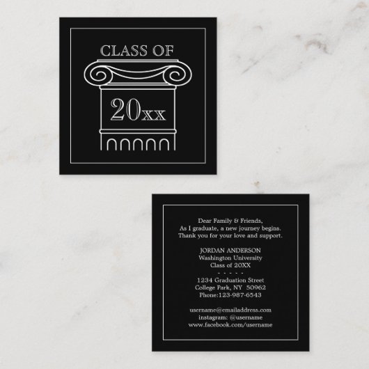 クラスの卒業の挿入物の発表のモダンのコラム コーリングカード (正面/裏面)