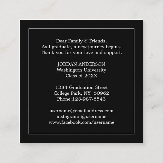 クラスの卒業の挿入物の発表のモダンのコラム コーリングカード (裏面)