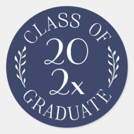 クラスの卒業生シックなネイビーブルーホワイトエンブレム ラウンドシール