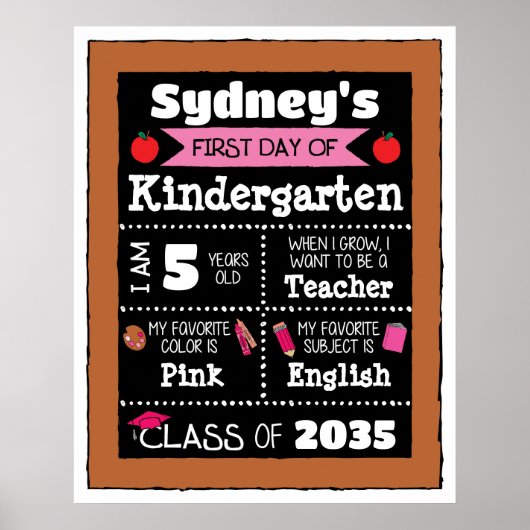 クラスの最初の日シンボルや象徴学生アート – ピンク ポスター (正面)