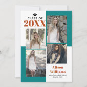 クラスの2025の4つの写真ティール（緑がかった色）、錆の卒業 案内状 (正面)
