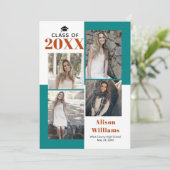クラスの2025の4つの写真ティール（緑がかった色）、錆の卒業 案内状 (スタンド正面)